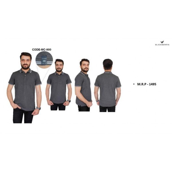Blackberry Milange Grey PC Polo T shirts with Tipping